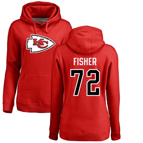Women Football Kansas City Chiefs #72 Fisher Eric Red Name and Number Logo Pullover Hoodie